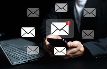 Alert Email inbox and spam virus with warning caution for notification on internet letter security...