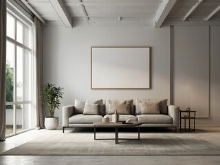 living room interior mockup, modern furniture and decorative arch with trendy dried flowers with white sofa and armchair on the White Background