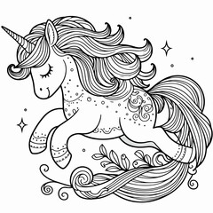 Obraz premium coloring antistress page with unicorn and flowers 