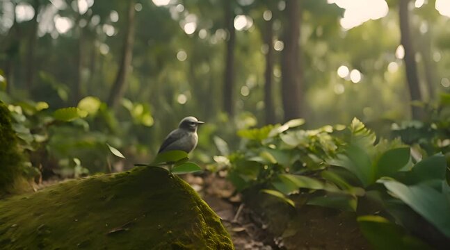 Bird Perched on Forest Floor Generative AI