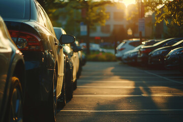 Car parked in the yard with morning sunlight