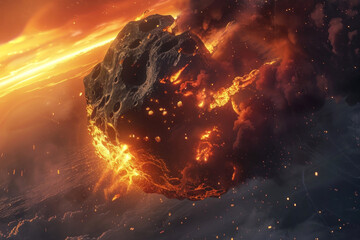 massive asteroid engulfed in burning and flames as it nears Earths atmosphere