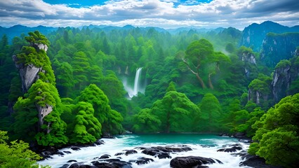 Waldwasserfall, abstrakter Hintergrund für Design 1. - obrazy, fototapety, plakaty