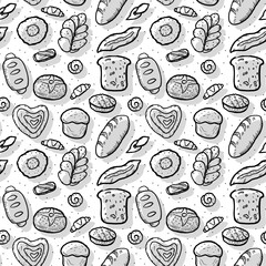Vector set of design templates and elements for bakery products packaging in trendy linear style