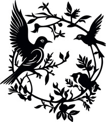 Silhouettes of birds in brunch. Vector illustration ready for vinyl cutting.