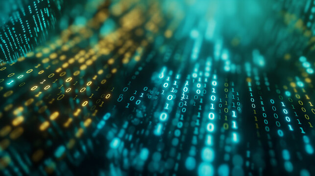 Stream of IT programming code and numeric glowing