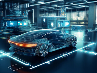 Advanced Technology In The Automotive Industry For Efficiency And Productivity  - obrazy, fototapety, plakaty