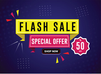 Flash Sale Design for business. up to 50% off. Discount Banner Promotion Template.