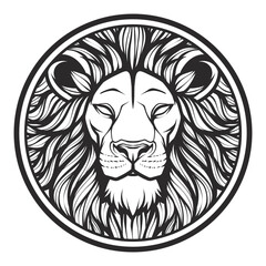 Lion head black and white drawing tattoo design vector illustration