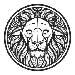 Lion head black and white drawing tattoo design vector illustration