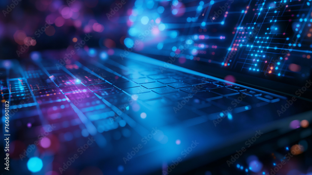Wall mural computer laptop keyboard screen high-tech bokeh background