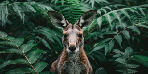 Foto op Plexiglas background with a kangaroo in leaves © toomi123