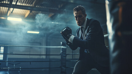 Businessman is engaged in boxing