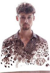 A male double exposure paintography portrait with a painted shirt effect - 760691757