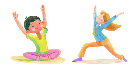 kid doing yoga watercolour vector illustration