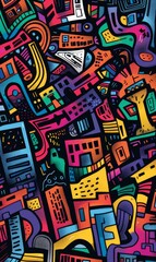 Art of a graffiti-inspired abstract city map, illustration