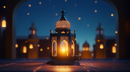 Obraz premium A Night in Ramadan: A Colorful Mosque and a La
