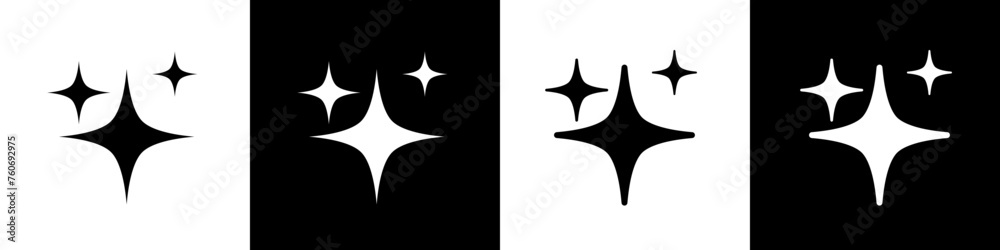 Wall mural stars set icons, different sparkle star shapes, bursts, twinkling stars, shine sparkles signs
