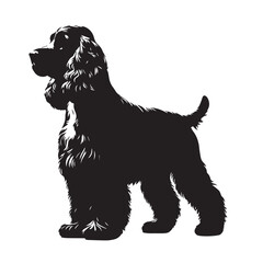 English Cocker Spaniel Dog Silhouette Vector Collection for Design Projects, Cocker Spaniel Silhouettes in running jumping and sitting standing flying position