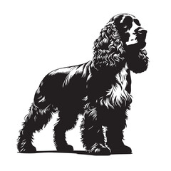 English Cocker Spaniel Dog Silhouette Vector Collection for Design Projects, Cocker Spaniel Silhouettes in running jumping and sitting standing flying position