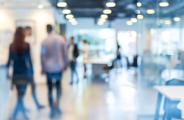 Blurred business office with people in casual wear, blurred bokeh background.