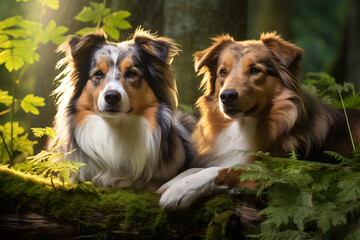 Heartwarming Portrait of Two Playful Dogs in a Natural Landscape - A Testament to Companionship and Joy in Canine World