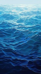 A painting of a blue ocean with waves.
