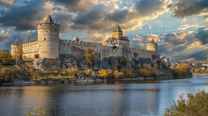 Views of the medieval fortress Koporye October afternoon. Russia - obrazy, fototapety, plakaty