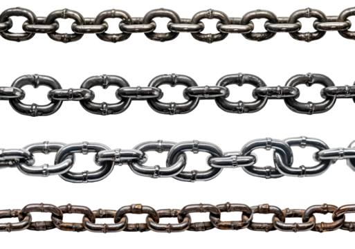 Collection of iron chain, isolated transparent background
