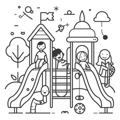 Outline illustration Celebration of International Childrens Day Children Playing on the Playground