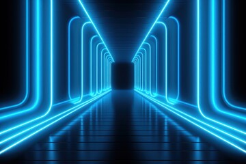 Cyan neon tunnel entrance path design seamless tunnel lighting neon linear strip background