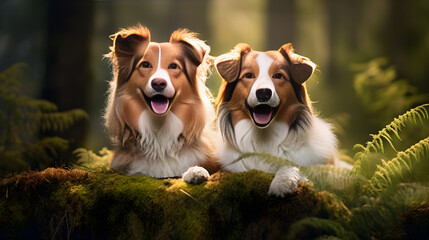 Heartwarming Portrait of Two Playful Dogs in a Natural Landscape - A Testament to Companionship and Joy in Canine World