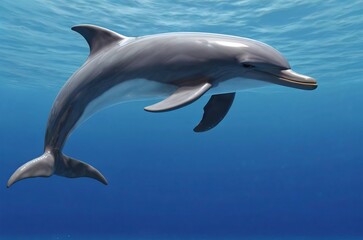 Fototapeta premium Image of a cute dolphin swimming on the surface of a blue ocean