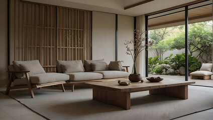 This living room embodies the calming essence of Japandi