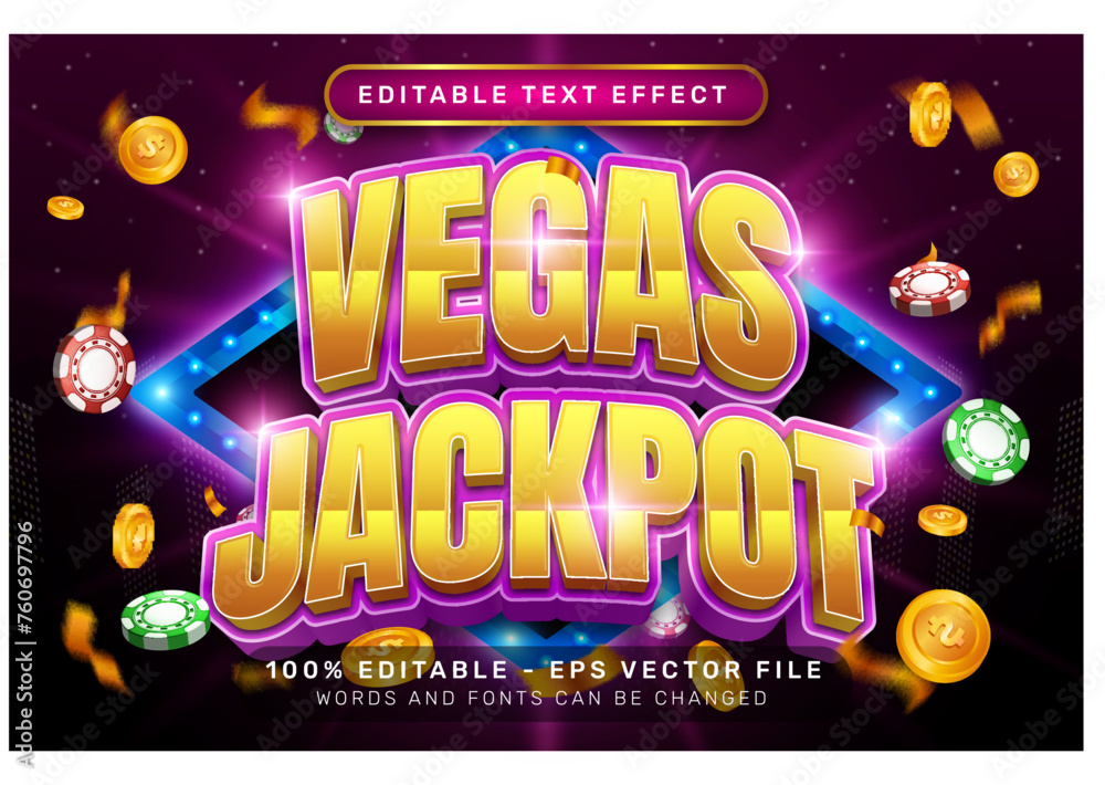 Poster vegas jackpot 3d text effect and editable text effect with light background