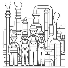 Fototapeta premium Outline illustration Celebration of International Workers Day or Labor Day Work happily and safely
