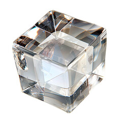 Crystal shaped like a cube, transparent background, isolated image, generative AI