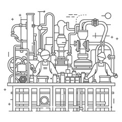 Outline illustration Celebration of International Workers Day or Labor Day Work happily and safely