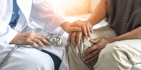 Parkinson's disease patient, Arthritis hand and knee pain or mental health care concept with...