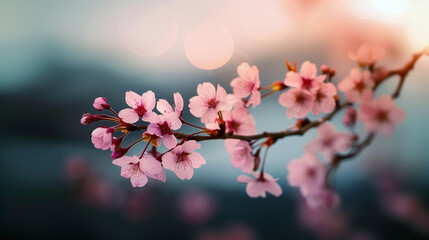A branch of cherry blossoms in full bloom