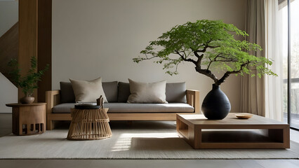 This living room embodies the calming essence of Japandi