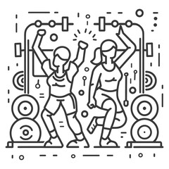 Outline illustration Celebration World Health Day exercise or workout the fitness system at the gym