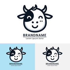 Happy cow logo branding dairy cow milk modern fun color