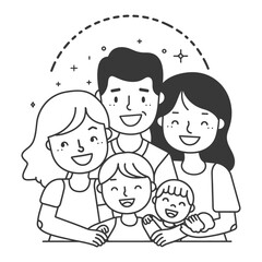 Outline illustration Celebration International Family Day family members in a positive vibes