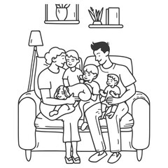 Outline illustration Celebration International Family Day family members in a positive vibes