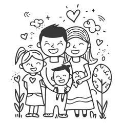 Outline illustration Celebration International Family Day family members in a positive vibes