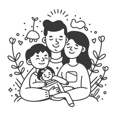 Outline illustration Celebration International Family Day family members in a positive vibes