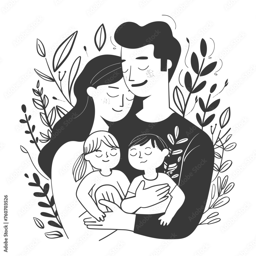 Wall mural outline illustration celebration international family day family members in a positive vibes