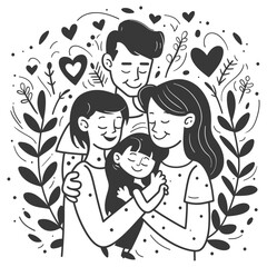 Obraz premium Outline illustration Celebration International Family Day family members in a positive vibes