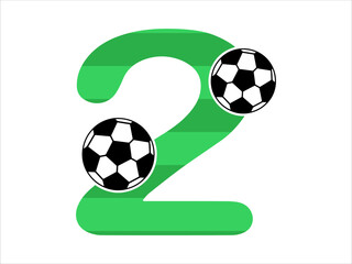 Alphabet Number 2 with Soccer Ball Illustration
